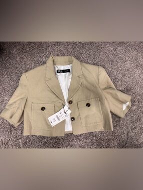 Zara Beige Cropped Blazer Jacket